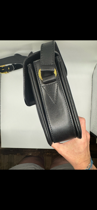 Céline Vintage Macadam Black Leather Crossbody Bag – Red Interior