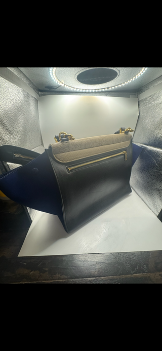 Céline Trapeze Tricolor Leather & Suede Shoulder Bag – Beige, Black, Blue
