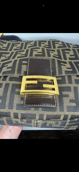 Fendi Zucca Mamma Baguette Shoulder Bag – Brown Canvas with Gold Hardware