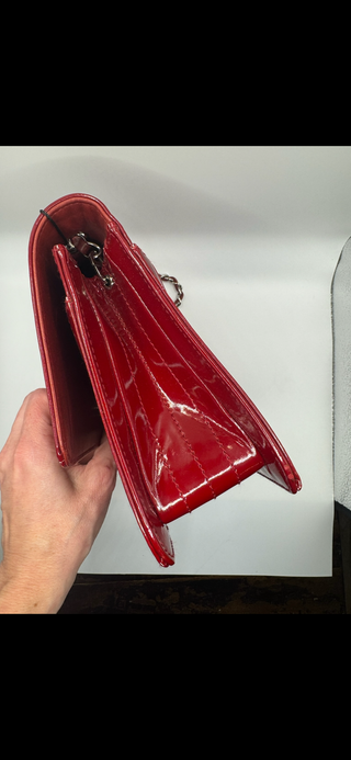 Authentic Chanel Vintage Red Quilted Jersey & Patent Leather Shoulder Bag - REISSUE