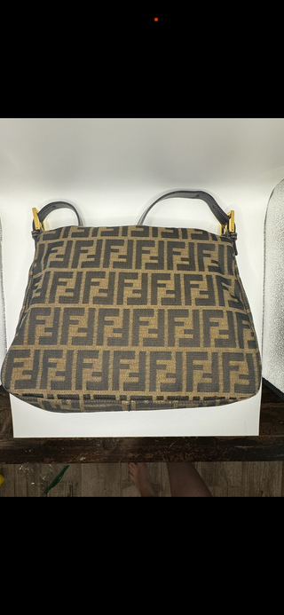 Fendi Zucca Mamma Baguette Shoulder Bag – Brown Canvas with Gold Hardware