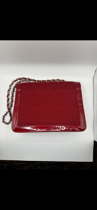 Authentic Chanel Vintage Red Quilted Jersey & Patent Leather Shoulder Bag - REISSUE