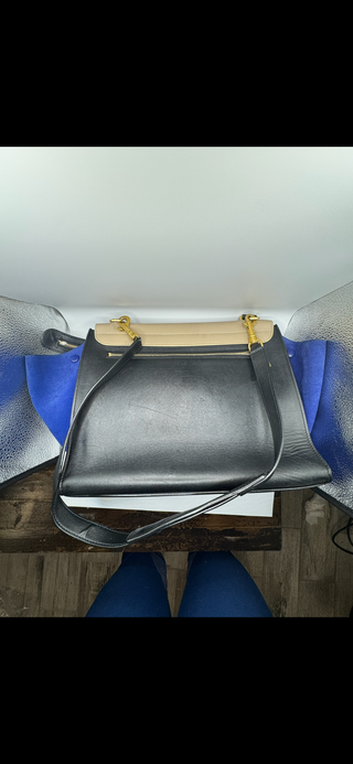 Céline Trapeze Tricolor Leather & Suede Shoulder Bag – Beige, Black, Blue