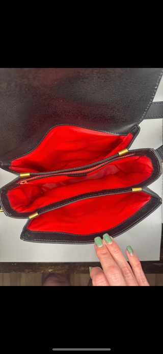 Céline Vintage Macadam Black Leather Crossbody Bag – Red Interior