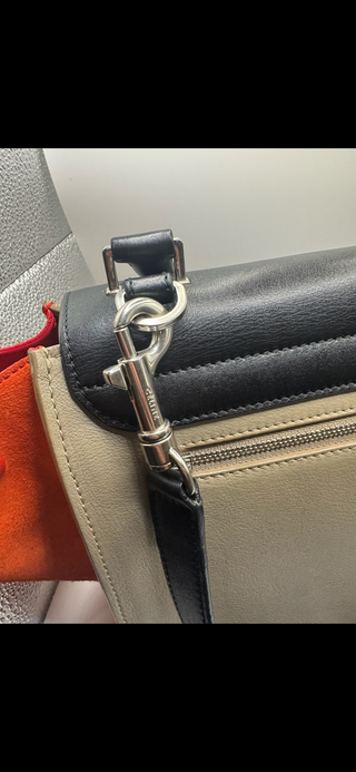 Authentic Celine Trapeze 2-Way Handbag Orange Leather Top Handle Shoulder Bag