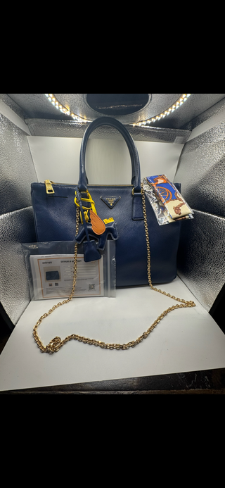 PRADA Galleria Double-Zip Medium Saffiano Leather Tote Bag Blue