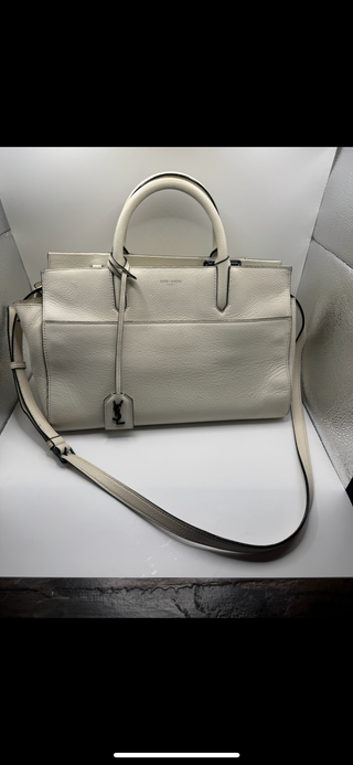 Yves Saint Laurent Cabas Rive Gauche white leather handbag