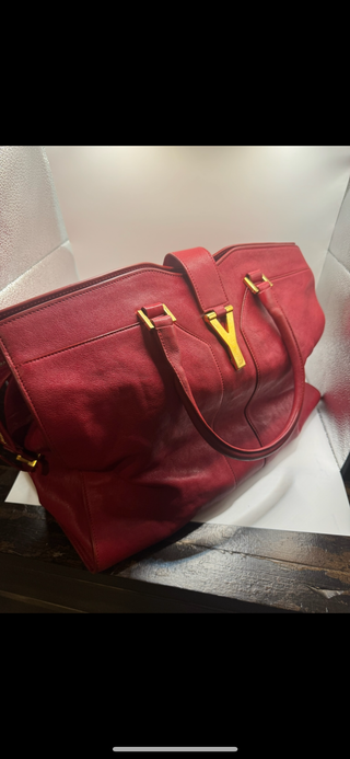 YSL Cabas Chyc Large Red Leather Tote Bag