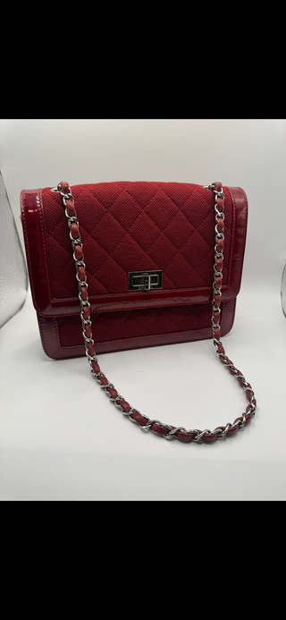 Authentic Chanel Vintage Red Quilted Jersey & Patent Leather Shoulder Bag - REISSUE