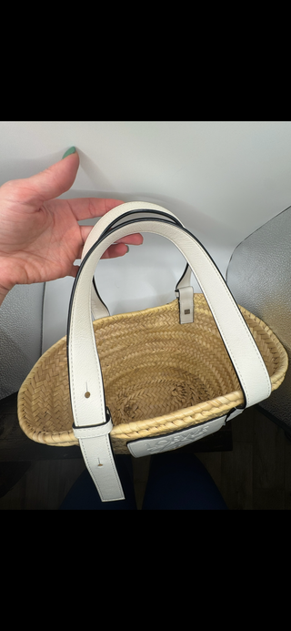 Loewe Raffia Mini Basket Tote – Natural with White Leather