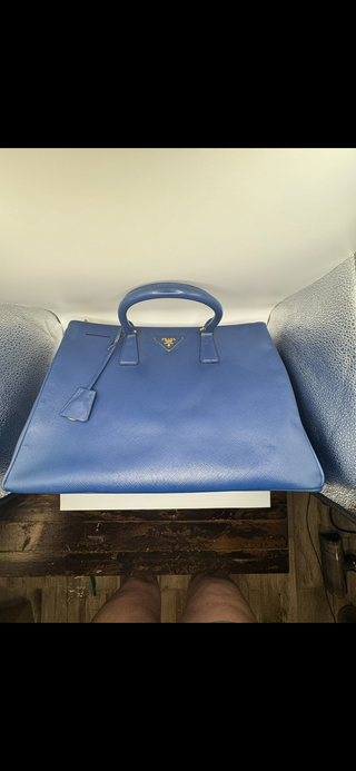 PRADA Galleria Double-Zip Medium Saffiano Leather Tote Bag Blue