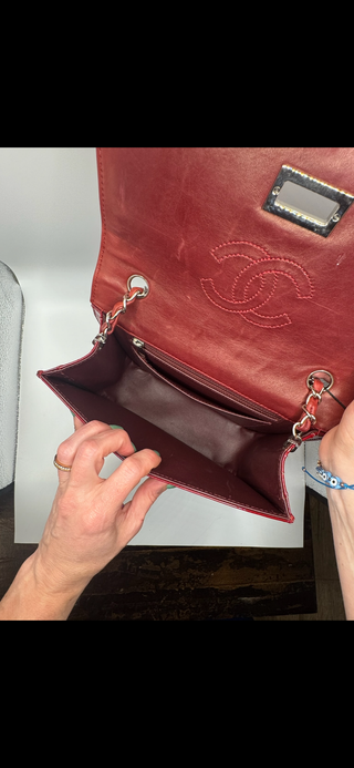 Authentic Chanel Vintage Red Quilted Jersey & Patent Leather Shoulder Bag - REISSUE