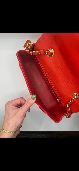 CHANEL Authentic Satin Quilted CC Mini Rectangular Flap Dark Pink/Red