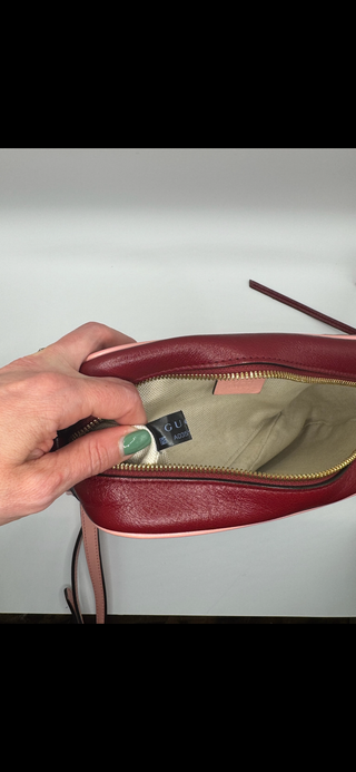 GUCCI GG Red Marmont Shoulder Bag Diagonal Quilted Leather