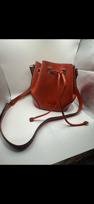 GUCCI Diamante Shoulder Bag Leather Red Gold