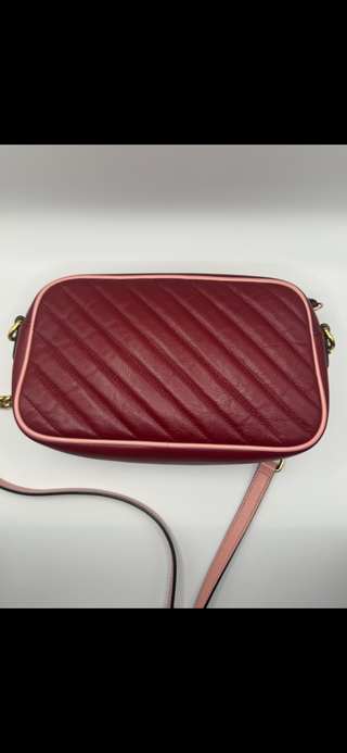 GUCCI GG Red Marmont Shoulder Bag Diagonal Quilted Leather