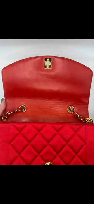 CHANEL Authentic Satin Quilted CC Mini Rectangular Flap Dark Pink/Red