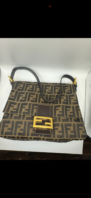 Fendi Zucca Mamma Baguette Shoulder Bag – Brown Canvas with Gold Hardware