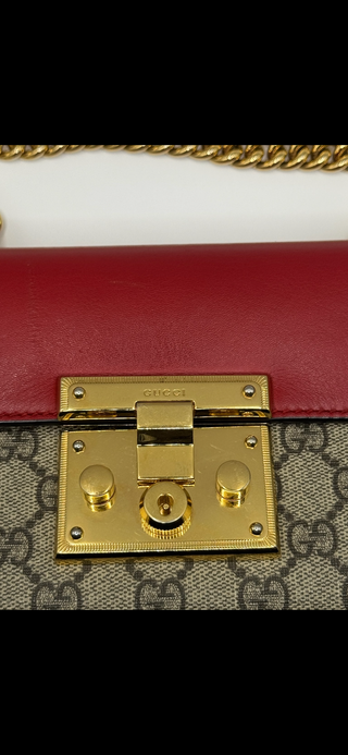 Gucci Padlock Small Shoulder Bag – GG Coated Canvas with Red & Magenta Leather