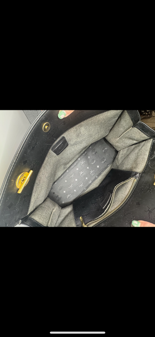 Authentic MCM Black Monogram Nylon Tote with Gold Chain Handles