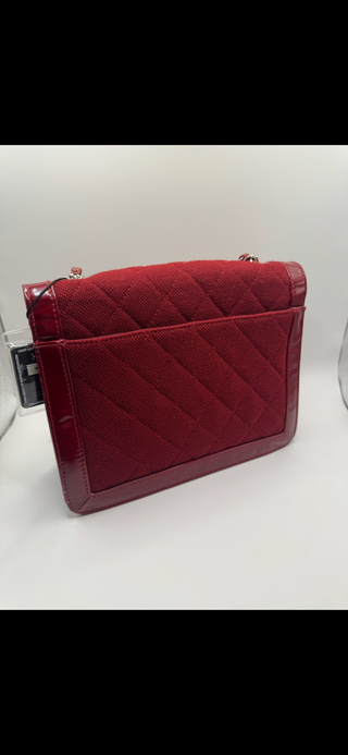 Authentic Chanel Vintage Red Quilted Jersey & Patent Leather Shoulder Bag - REISSUE