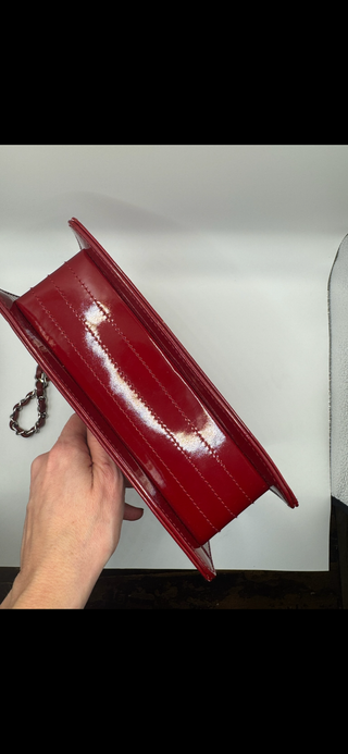 Authentic Chanel Vintage Red Quilted Jersey & Patent Leather Shoulder Bag - REISSUE