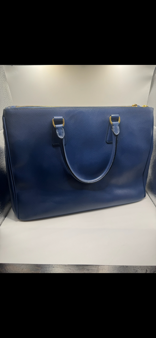 PRADA Galleria Double-Zip Medium Saffiano Leather Tote Bag Blue