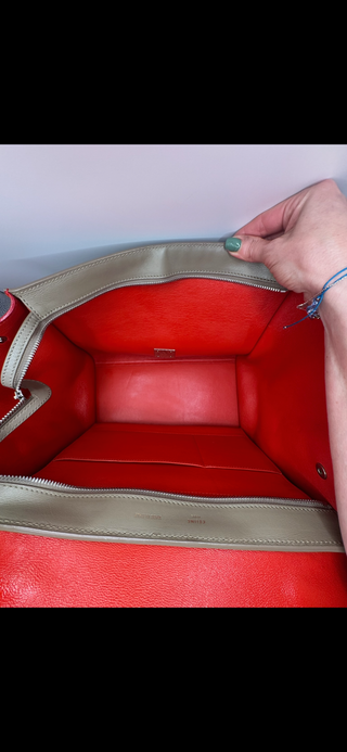 Authentic Celine Trapeze 2-Way Handbag Orange Leather Top Handle Shoulder Bag