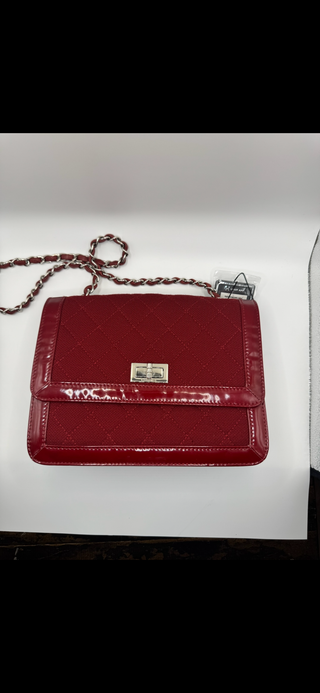 Authentic Chanel Vintage Red Quilted Jersey & Patent Leather Shoulder Bag - REISSUE