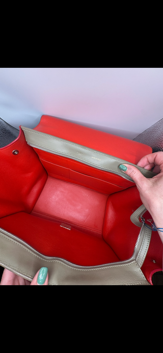 Authentic Celine Trapeze 2-Way Handbag Orange Leather Top Handle Shoulder Bag