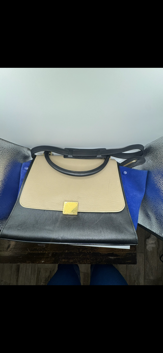 Céline Trapeze Tricolor Leather & Suede Shoulder Bag – Beige, Black, Blue