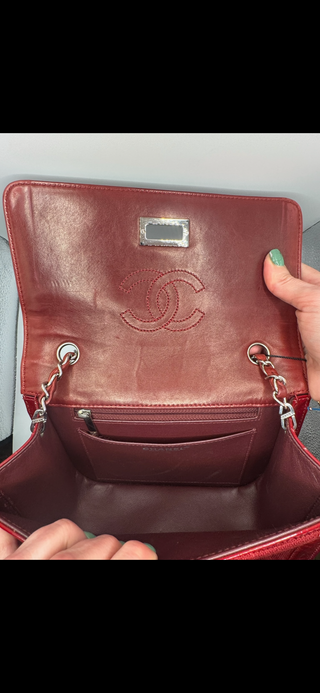 Authentic Chanel Vintage Red Quilted Jersey & Patent Leather Shoulder Bag - REISSUE