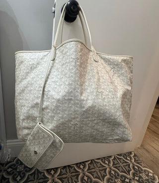 Authentic Goyard St. Louis GM Tote White Goyardine Canvas with Pouch