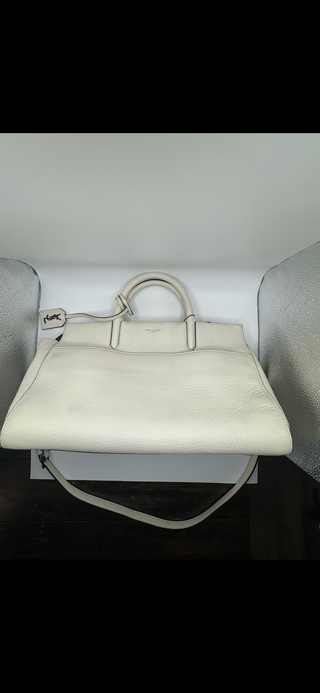 Yves Saint Laurent Cabas Rive Gauche white leather handbag