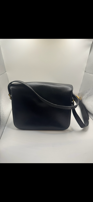 Céline Vintage Macadam Black Leather Crossbody Bag – Red Interior