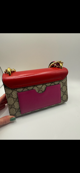 Gucci Padlock Small Shoulder Bag – GG Coated Canvas with Red & Magenta Leather