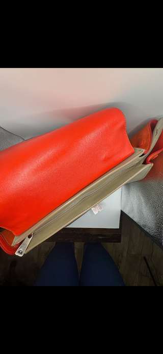 Authentic Celine Trapeze 2-Way Handbag Orange Leather Top Handle Shoulder Bag