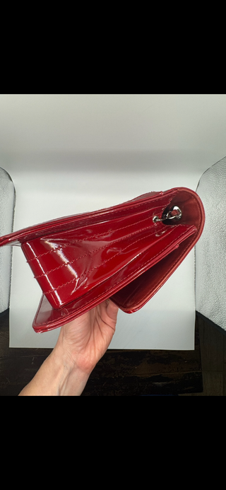 Authentic Chanel Vintage Red Quilted Jersey & Patent Leather Shoulder Bag - REISSUE