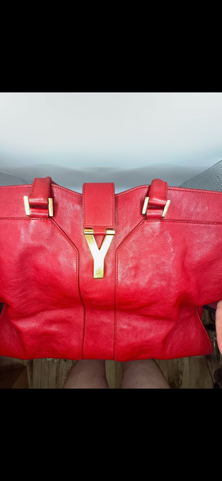 YSL Cabas Chyc Large Red Leather Tote Bag