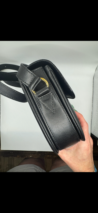 Céline Vintage Macadam Black Leather Crossbody Bag – Red Interior