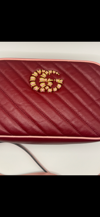 GUCCI GG Red Marmont Shoulder Bag Diagonal Quilted Leather