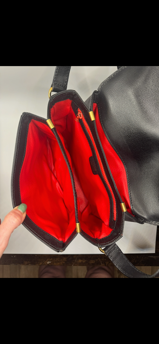 Céline Vintage Macadam Black Leather Crossbody Bag – Red Interior