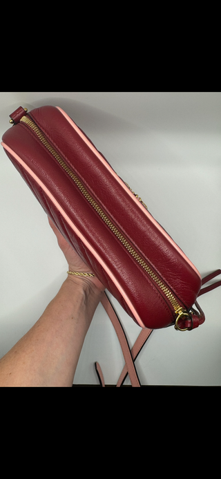 GUCCI GG Red Marmont Shoulder Bag Diagonal Quilted Leather