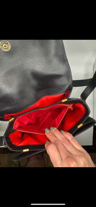 Céline Vintage Macadam Black Leather Crossbody Bag – Red Interior