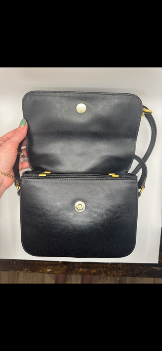 Céline Vintage Macadam Black Leather Crossbody Bag – Red Interior