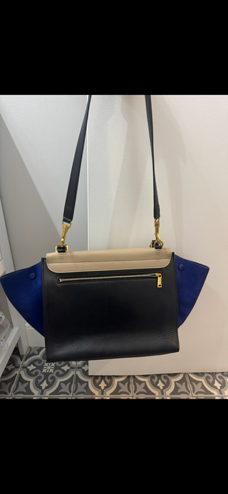 Céline Trapeze Tricolor Leather & Suede Shoulder Bag – Beige, Black, Blue