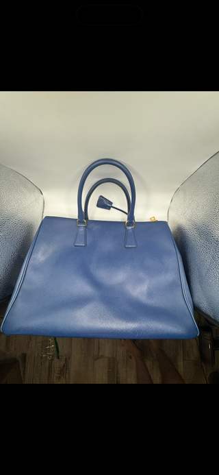 PRADA Galleria Double-Zip Medium Saffiano Leather Tote Bag Blue