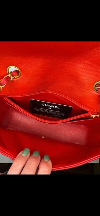 CHANEL Authentic Satin Quilted CC Mini Rectangular Flap Dark Pink/Red