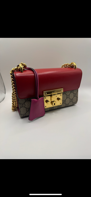 Gucci Padlock Small Shoulder Bag – GG Coated Canvas with Red & Magenta Leather