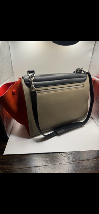 Authentic Celine Trapeze 2-Way Handbag Orange Leather Top Handle Shoulder Bag